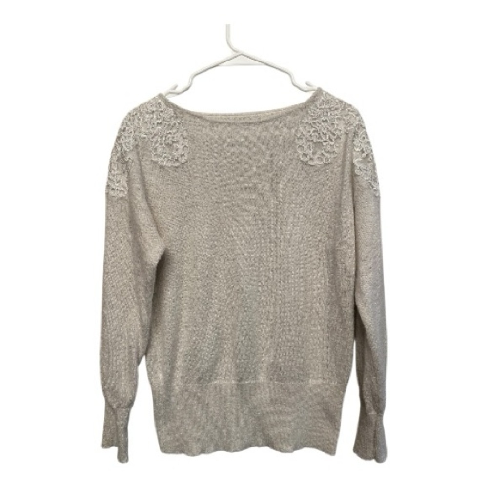 Elle Metallic Cream Sweater with Shoulder Lace Accents Size Medium